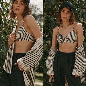 Dissh Lockwood Beige Stripe Shirt + Bralette Set